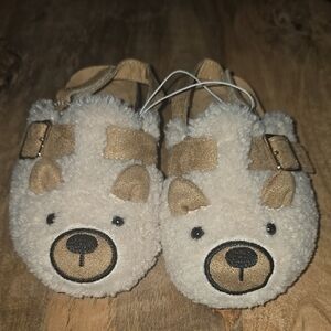 Sugar Kids Slippers with Bear Design in Gray and Tan